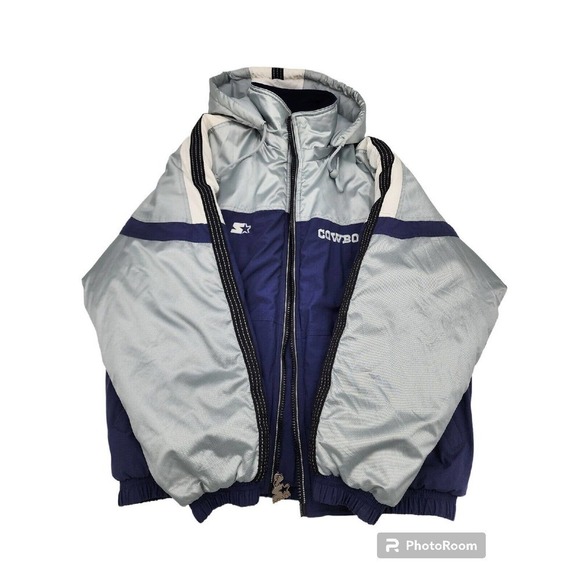 Starter Pro Line NFL Dallas Cowboys Puffer Nylon Coat 90s Shiny Men's La… - Picture 4 of 12